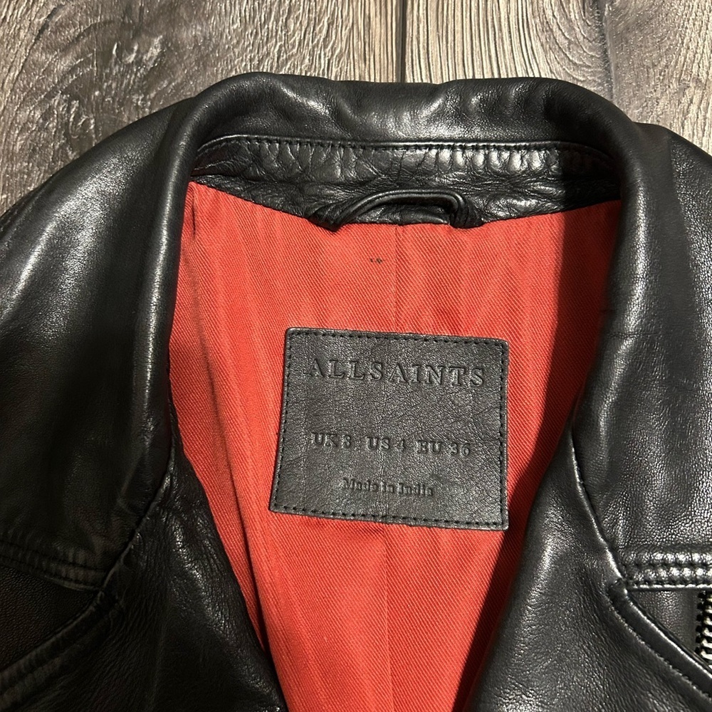 ALLSAINTS Black Sheep Leather Moto Biker Jacket Cropped Size 4 - Picture 12 of 16